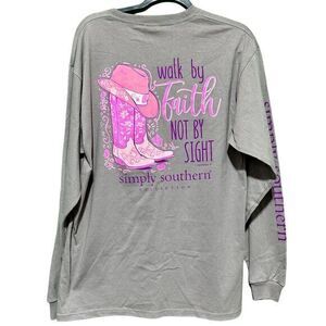 NWT Simply Southern Women's Preppy Walk Faith Boots Long Sleeve Grey‎ Size Large